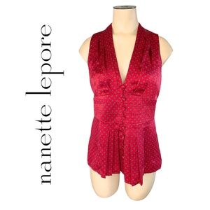 Vintage 90s 00s Nannette Lepore Burgundy Paisley Silk Vest Blouse // Size 2